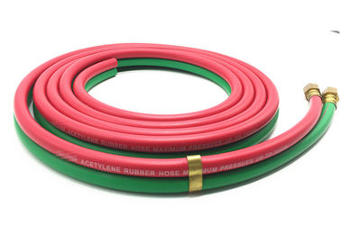 Grade R Red &amp; Green 1/4'' x 25ft Rubber Twin Hose for Oxygen - Acetylene