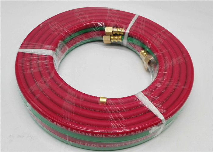Grade R Red &amp; Green 1/4'' x 25ft Rubber Twin Hose for Oxygen - Acetylene