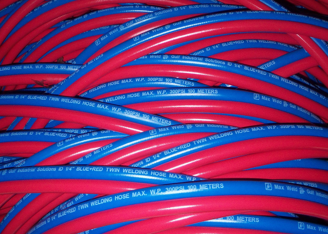 6MM Grade R Rubber Twin Welding Hose Red &amp; Blue 20 Bar For Gas Cutting BS EN559